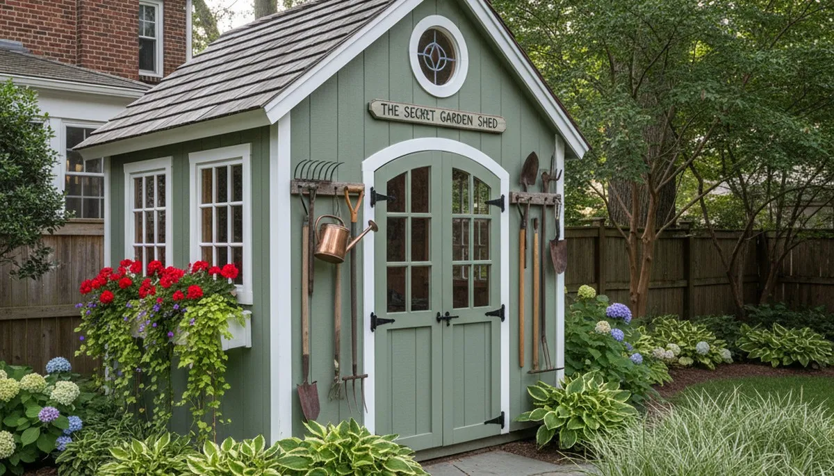 Decorative garden shed with landscape design by professional landscapers in Philadelphia, PA