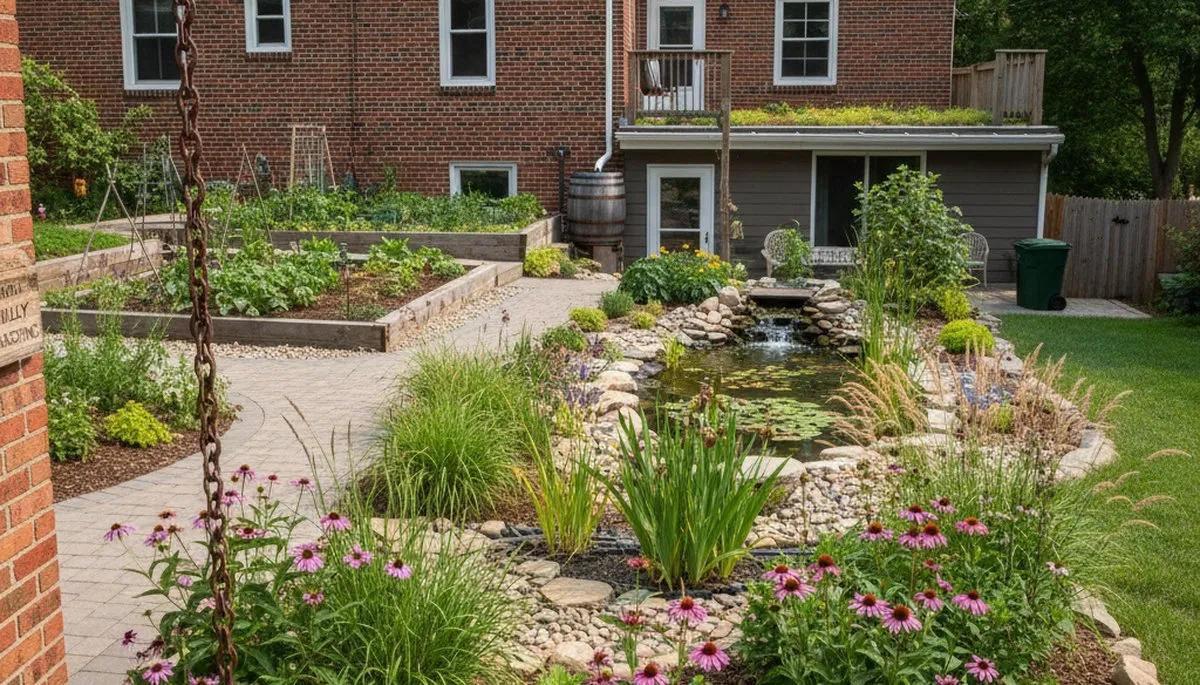 Eco-friendly rain garden with natural water filtration by organic landscapers in Philadelphia, PA