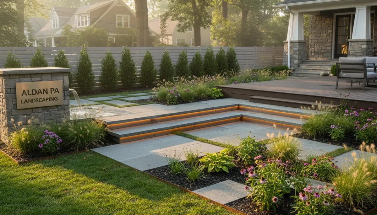 Landscaping crew providing lawn care and garden maintenance in Philadelphia, PA