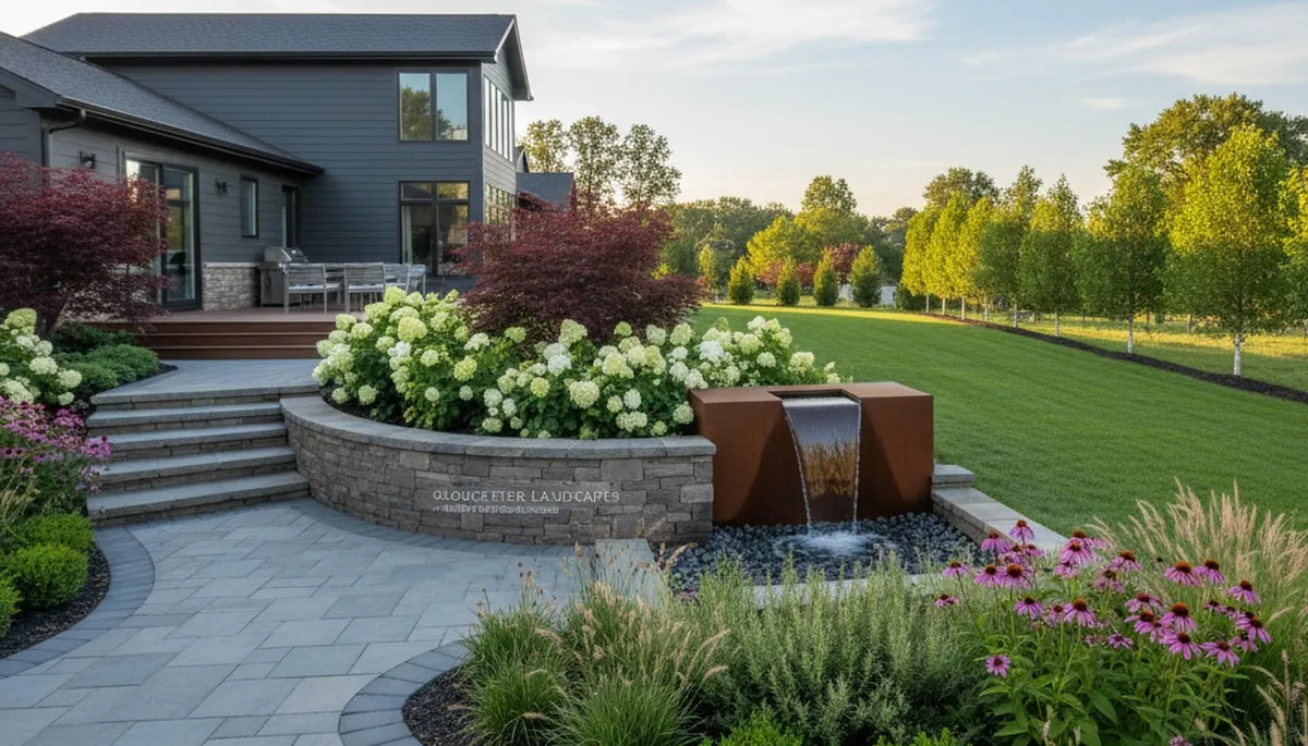 Philadelphia, PA landscaping crew maintaining a residential yard with professional lawn care services