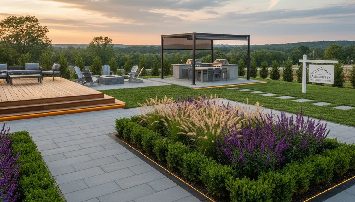 Landscaping crew providing lawn care and garden maintenance in Philadelphia, PA
