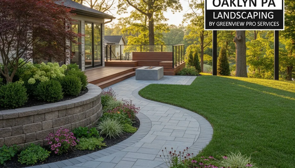 Philadelphia, PA landscaping crew maintaining a residential yard with professional lawn care service