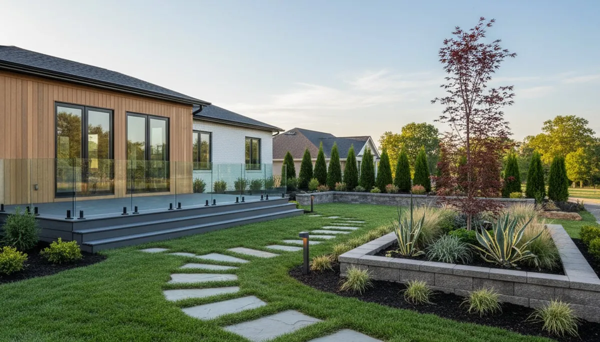 Philadelphia, PA landscaping team maintaining a residential garden with professional lawn care services