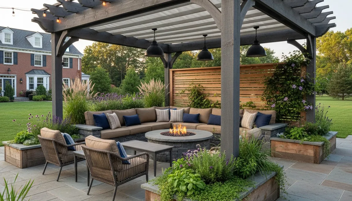 Elegant paver patio and pergola outdoor living design in Gloucester City NJ by Philadelphia landscapers