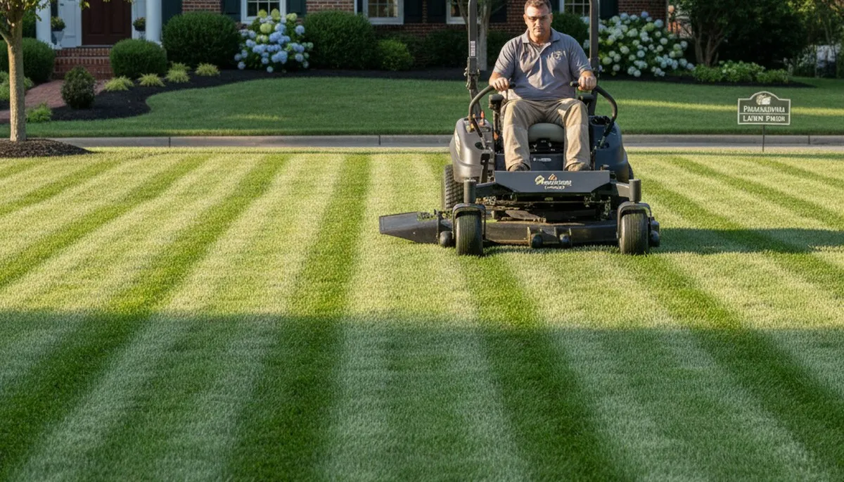 Professional lawn mowing with crisp edging and striping patterns in Philadelphia, PA